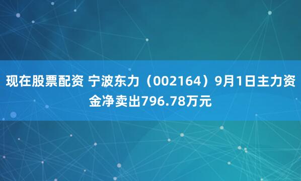 现在股票配资 宁波东力（002164）9月1日主力资金净卖出796.78万元